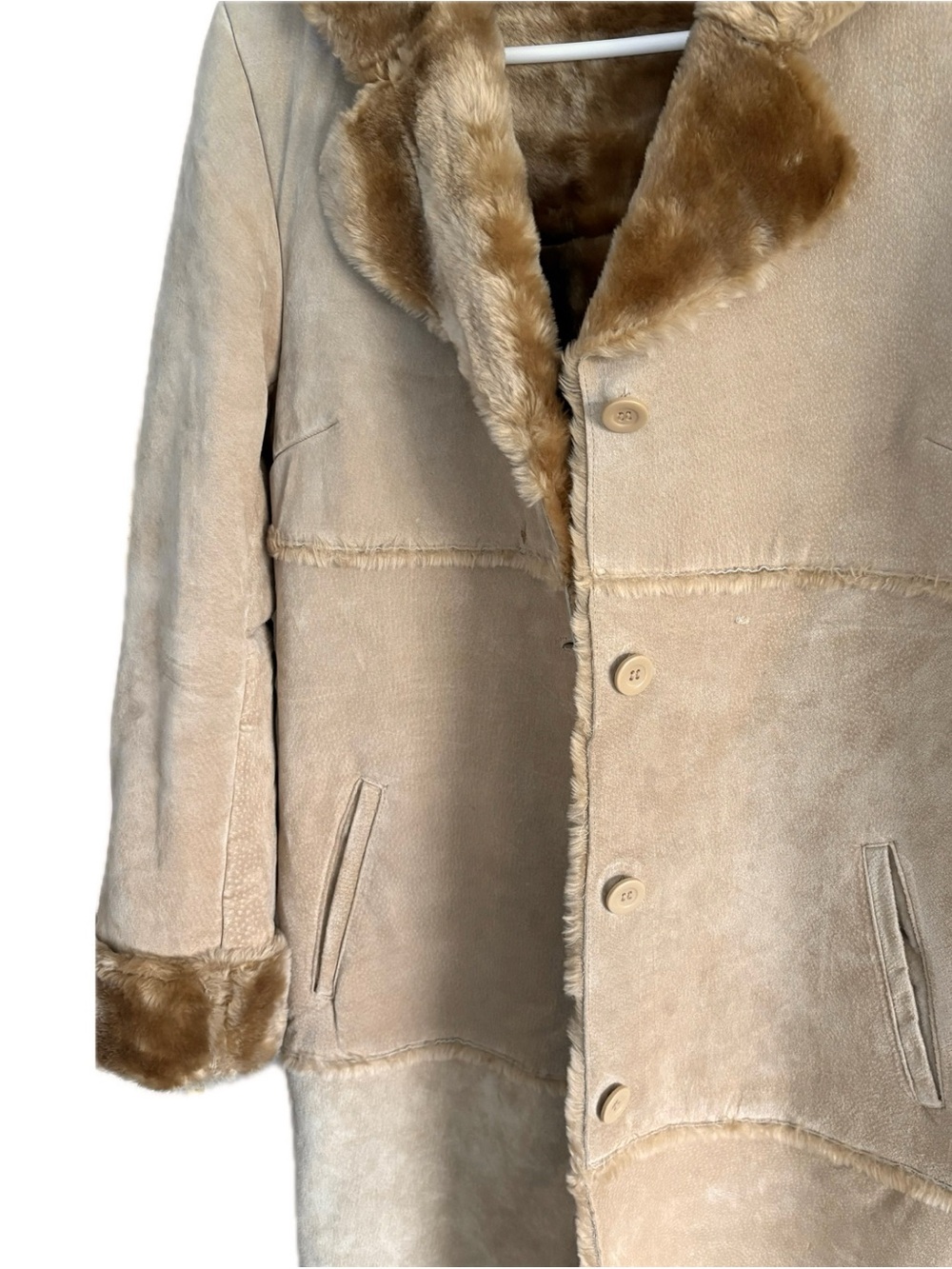 Vintage Brandon Thomas Longline Suede Leather Trench Coat with faux fur trim